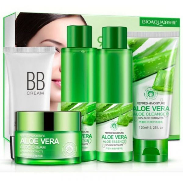 Set of facial skin care cosmetics with Aloe Vera extract 5 products